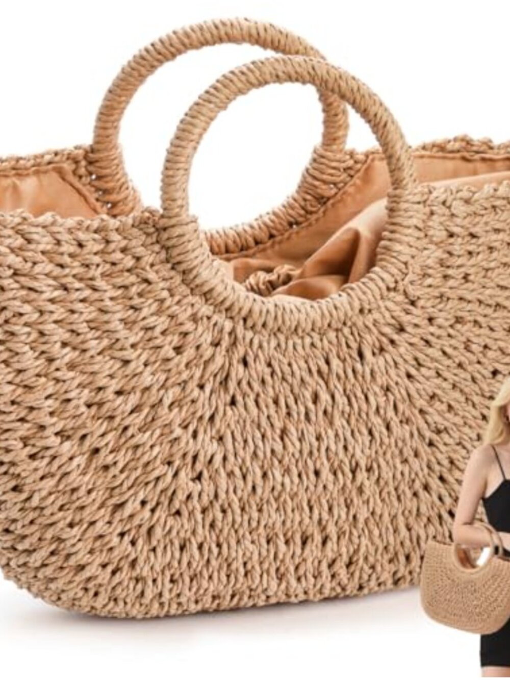 Large Handwoven Straw Tote Bag for Women Summer Beach Casual Travel